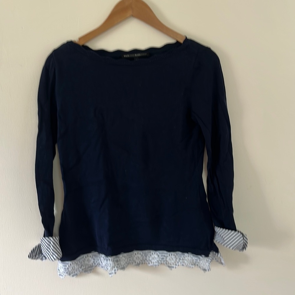 White House Black Market Navy Scalloped Sweater